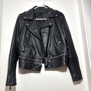 Zara Vegan Leather Moto Biker Jacket Black